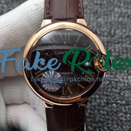 Replica Ballon Bleu De Cartier 42MM W6920037 AJ Rose Gold Chocolate Dial Swiss 2824-2