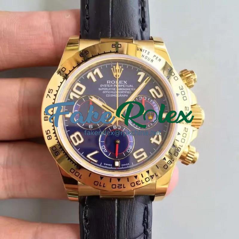 Replica Rolex Daytona Cosmograph 116518 JH Yellow Gold Blue Dial Swiss 4130 Run 6@SEC