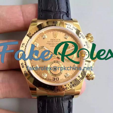 Replica Rolex Daytona Cosmograph 116518 JH Yellow Gold Champagne Dial Swiss 4130 Run 6@SEC