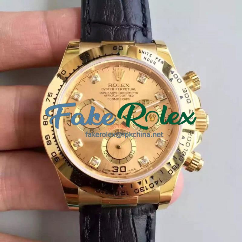 Replica Rolex Daytona Cosmograph 116518 JH Yellow Gold Champagne Dial Swiss 4130 Run 6@SEC