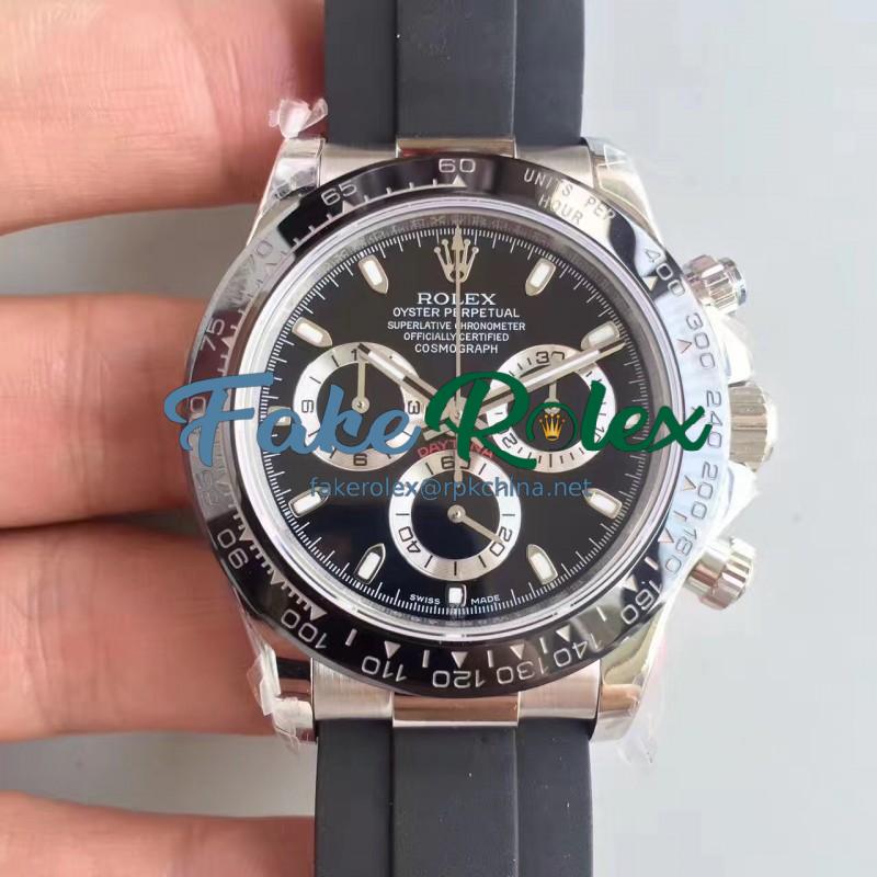 Replica Rolex Daytona Cosmograph 116519LN JH Stainless Steel Black Dial Swiss 4130 Run 6@SEC