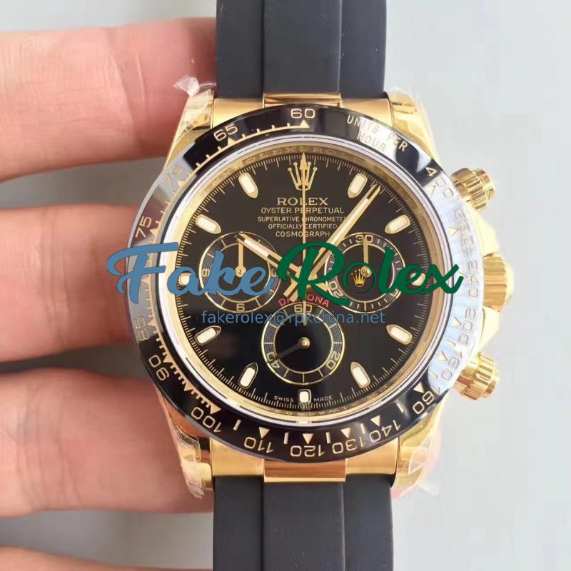 Replica Rolex Daytona Cosmograph 116518LN JH Yellow Gold Black Dial Swiss 4130 Run 6@SEC