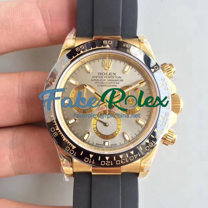 Replica Rolex Daytona Cosmograph 116518LN JH Yellow Gold Silver Dial Swiss 4130 Run 6@SEC