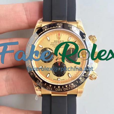 Replica Rolex Daytona Cosmograph 116518LN JH Yellow Gold Champagne Dial Swiss 4130 Run 6@SEC