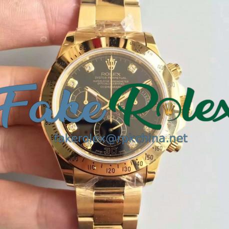 Replica Rolex Daytona Cosmograph 116508 JH Yellow Gold Black Dial Dial Swiss 4130 Run 6@SEC