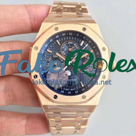 Replica Audemars Piguet Royal Oak Perpetual Calendar 41MM 26574OR.OO.1220OR.01 JF Rose Gold Blue Dial Swiss 5134