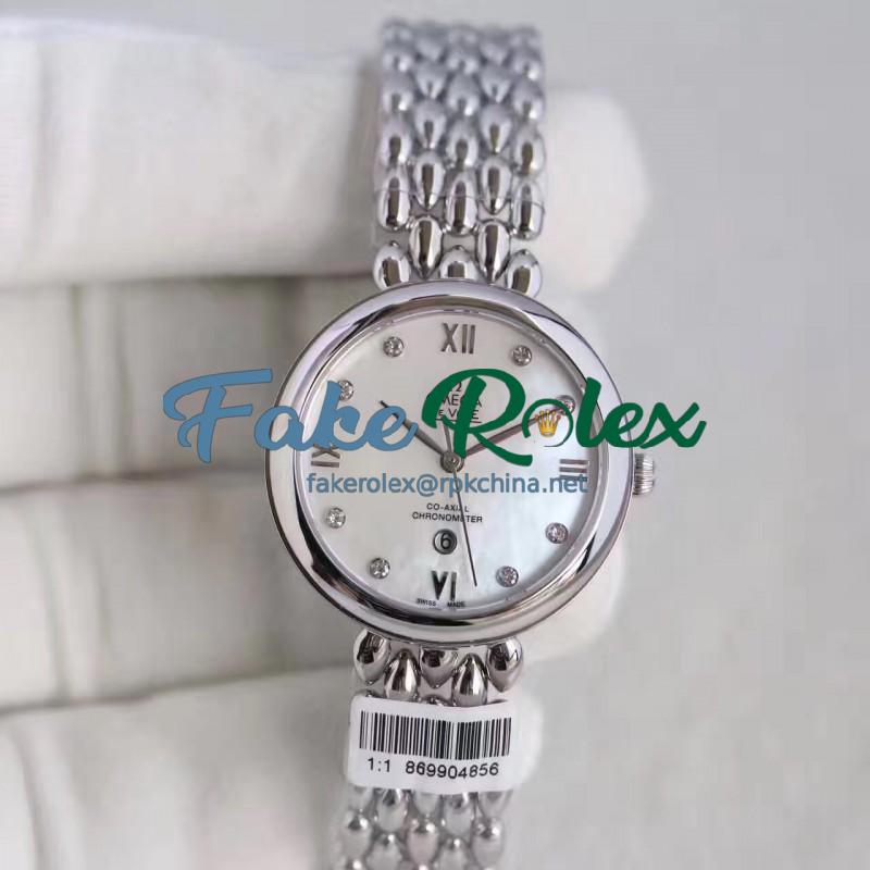 Replica Omega De Ville Dewdrop 424.50.33.20.05.002 XF Stainless Steel Mother Of Pearl Dial Swiss 8520