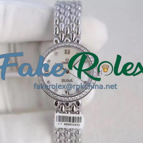 Replica Omega De Ville Dewdrop 424.55.27.60.55.004 XF Stainless Steel & Diamonds Mother Of Pearl Dial Swiss 8520