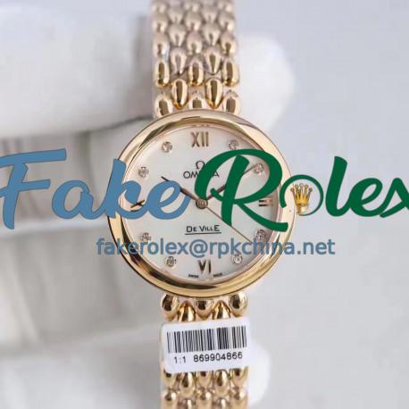 Replica Omega De Ville Dewdrop 424.55.27.60.55.006 XF Yellow Gold Mother Of Pearl Dial Swiss 8521