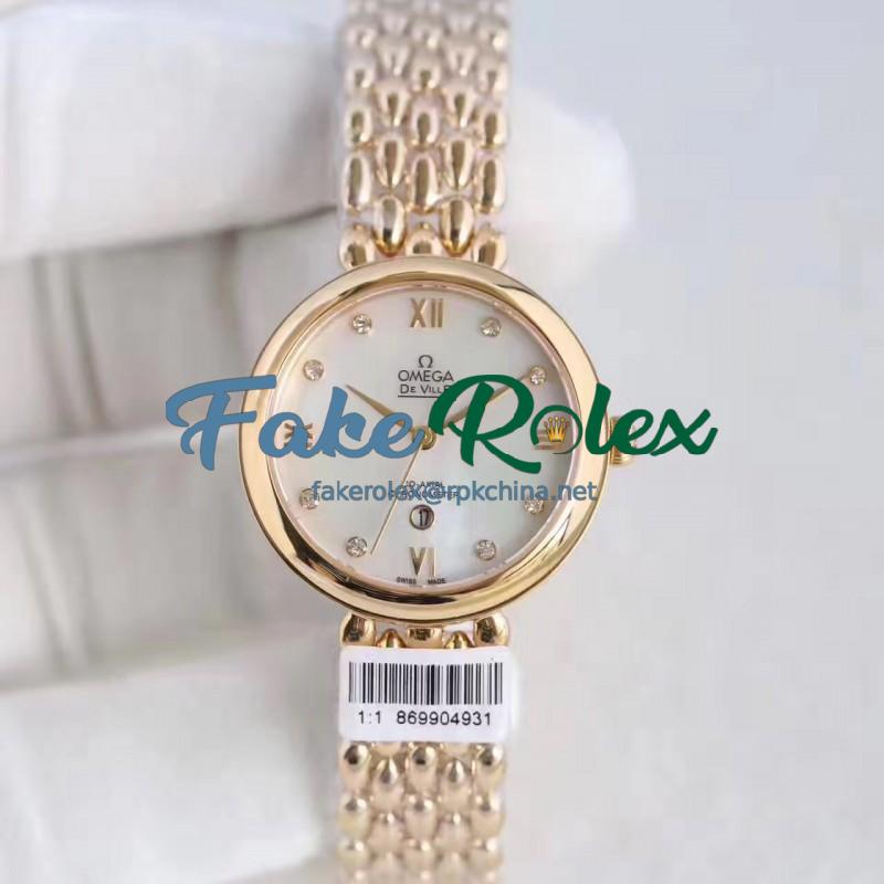 Replica Omega De Ville Dewdrop 424.55.33.20.55.009 XF Yellow Gold Mother Of Pearl Dial Swiss 8521