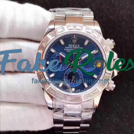 Replica Rolex Daytona Cosmograph 116599 JF Stainless Steel & Diamonds Blue Dial Swiss 7750 Run 6@SEC