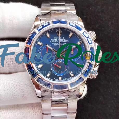 Replica Rolex Daytona Cosmograph 116599 JF Stainless Steel & Diamonds Blue Dial Swiss 7750 Run 6@SEC