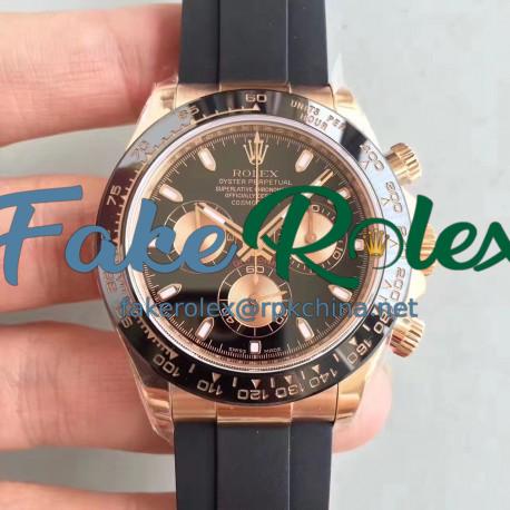 Replica Rolex Daytona Cosmograph 116515LN N Rose Gold Black Dial Swiss 7750 Run 6@SEC