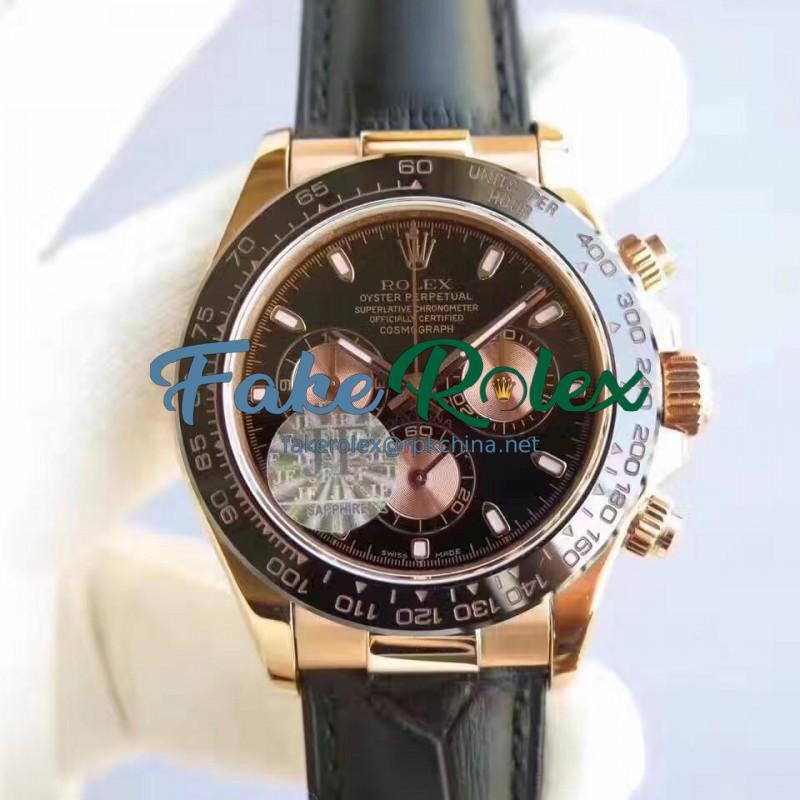 Replica Rolex Daytona Cosmograph 116515LN JF Rose Gold Black Dial Swiss 7750 Run 6@SEC