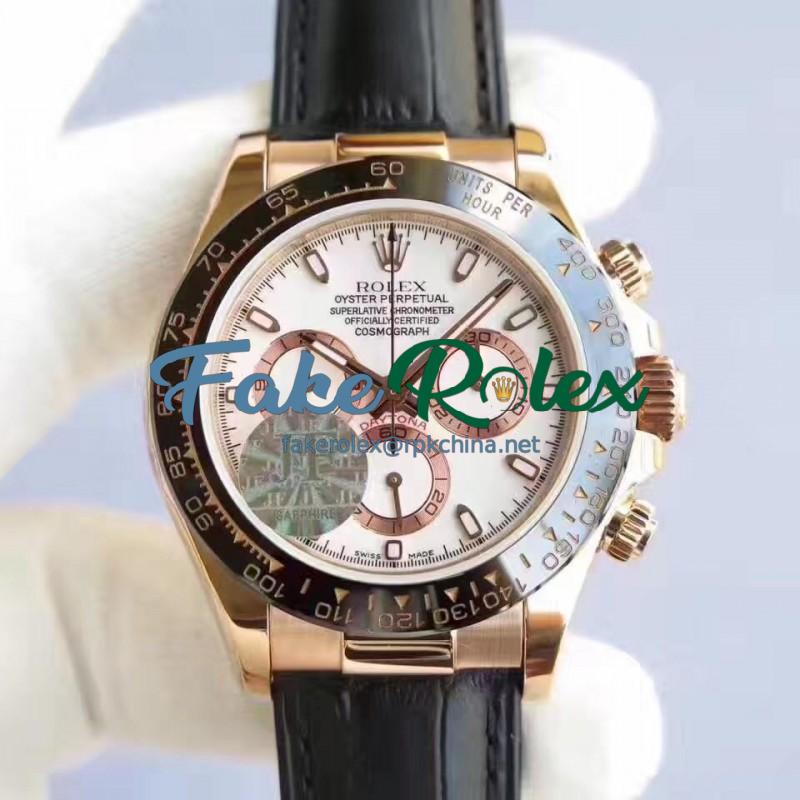 Replica Rolex Daytona Cosmograph 116515LN JF Rose Gold White Dial Swiss 7750 Run 6@SEC