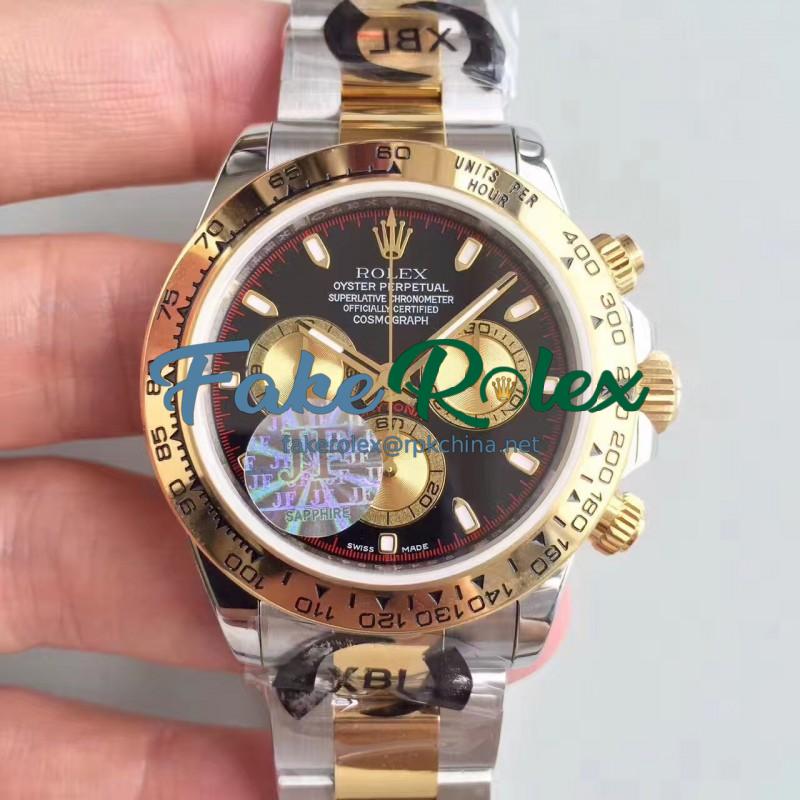 Replica Rolex Daytona Cosmograph 116503 JF Stainless Steel & Yellow Gold Black & Champagne Dial Swiss 7750 Run 6@SEC