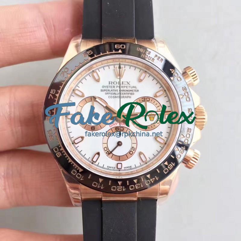 Replica Rolex Daytona Cosmograph 116515LN N Rose Gold White Dial Swiss 7750 Run 6@SEC