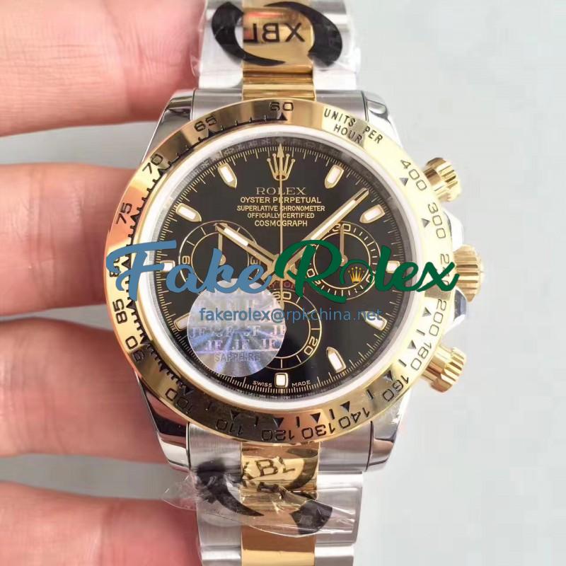 Replica Rolex Daytona Cosmograph 116503 JF Stainless Steel & Yellow Gold Black Dial Swiss 7750 Run 6@SEC