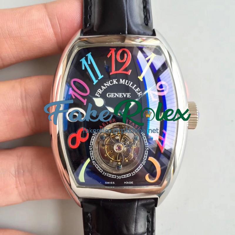 Replica Franck Muller Crazy Color Dreams Tourbillon 8880 LH Stainless Steel Black Dial Swiss Tourbillon