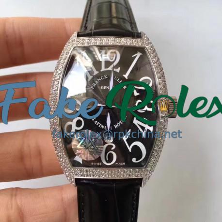 Replica Franck Muller 7880 SC DT Platinum Rotor ZX Stainless Steel & Diamonds Black Dial Swiss 2824-2