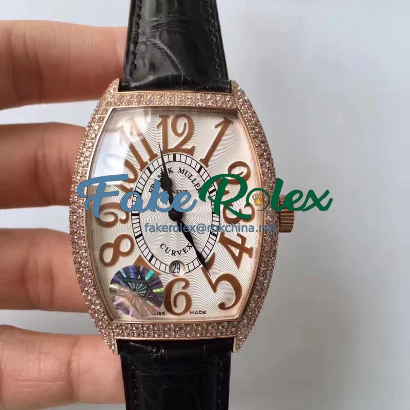 Replica Franck Muller 8880 SC DT Platinum Rotor ZX Rose Gold & Diamonds White Dial Swiss 2824-2