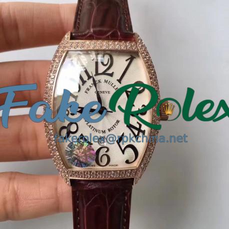 Replica Franck Muller 8880 SC DT Platinum Rotor ZX Rose Gold & Diamonds White Dial Swiss 2824-2