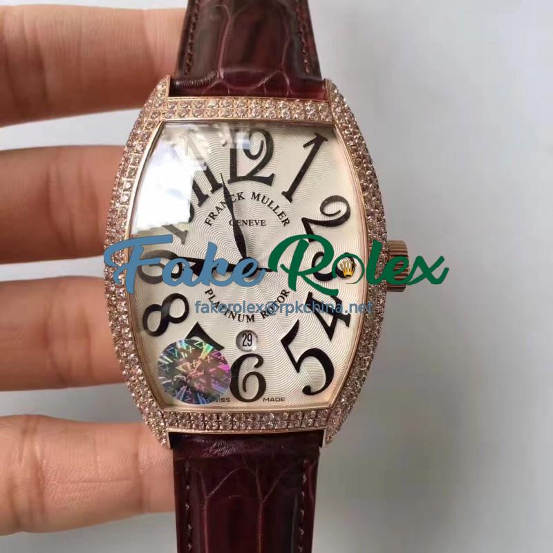 Replica Franck Muller 8880 SC DT Platinum Rotor ZX Rose Gold & Diamonds White Dial Swiss 2824-2