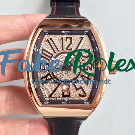 Replica Franck Muller Vanguard V45 N Rose Gold Diamond Dial Swiss 2824-2