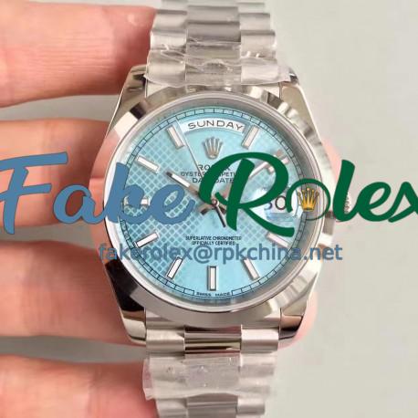 Replica Rolex Day-Date 40 228206 N Stainless Steel Blue Diagonal Dial Swiss 3255