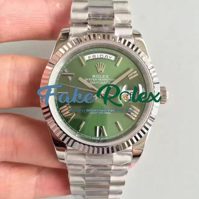 Replica Rolex Day-Date 40 228239 N Stainless Steel Green & Roman Dial Swiss 3255