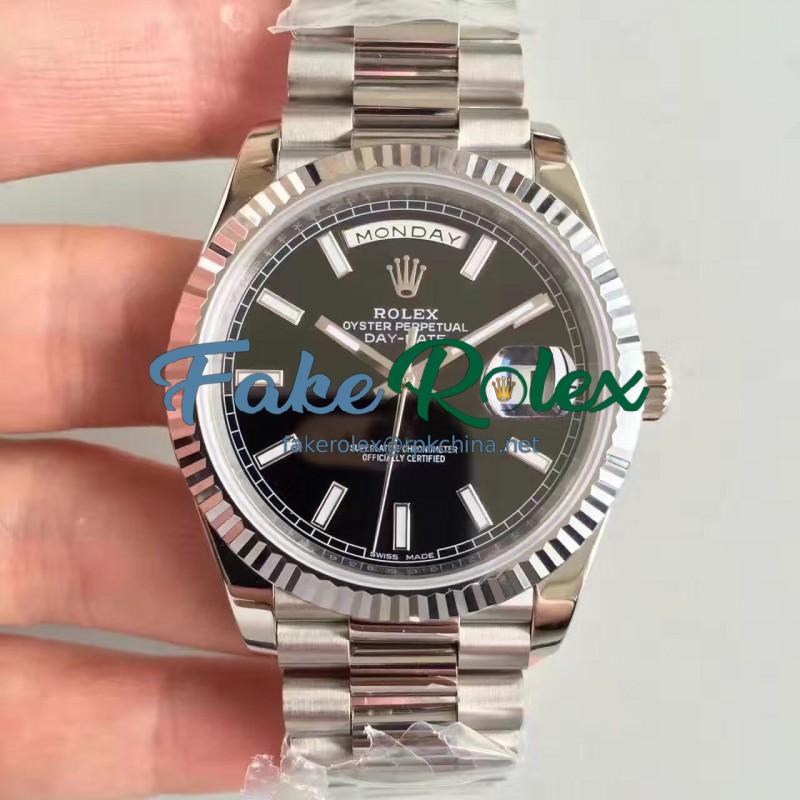 Replica Rolex Day-Date 40 228239 N Stainless Steel Black Dial Swiss 3255