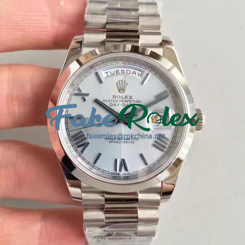 Replica Rolex Day-Date 40 228206 40MM N Stainless Steel Ice Blue Quadrant Dial Swiss 3255