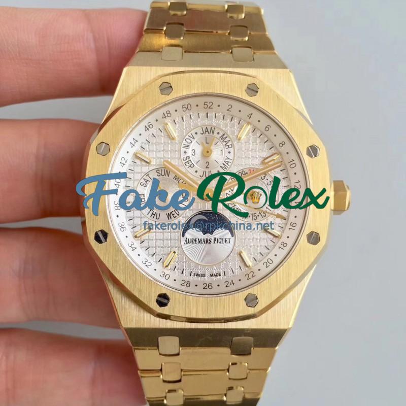 Replica Audemars Piguet Royal Oak Perpetual Calendar 41MM 26574BA.OO.1220BA.01 BF Yellow Gold Silver Dial Swiss 5134