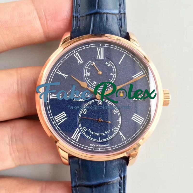 Replica Glashutte Original Senator Chronometer 1-58-01-01-01-04 N Rose Gold Blue Dial Swiss 58-01