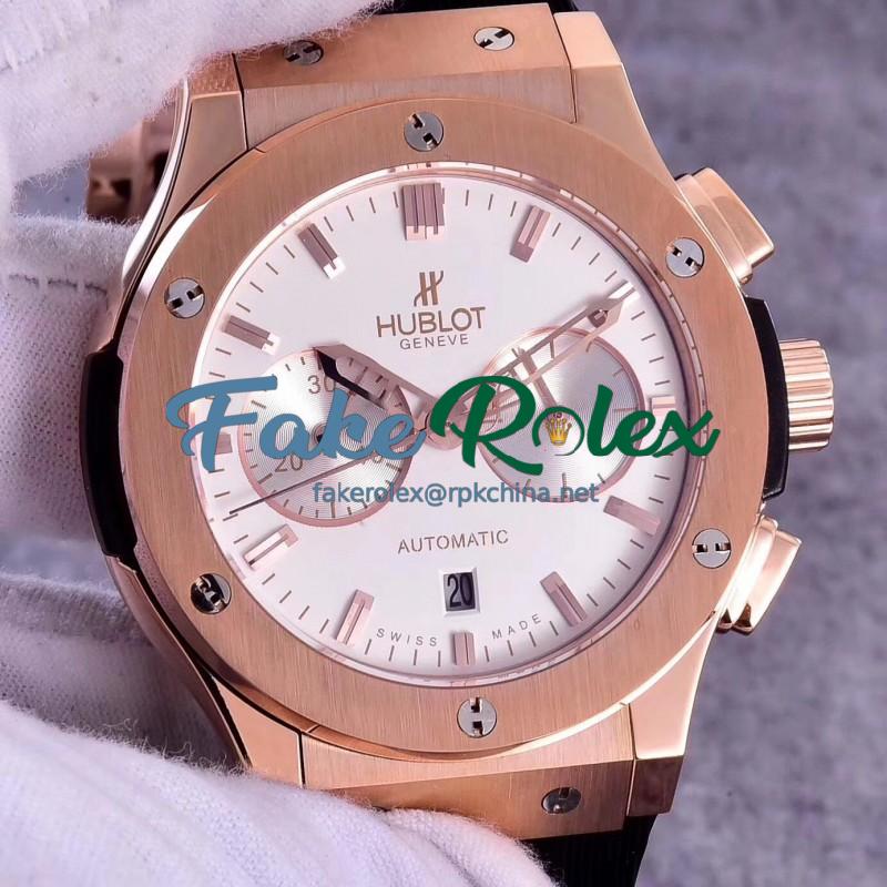 Replica Hublot Classic Fusion Chronograph King Gold Opalin 521.OX.2611.LR HBB V6 Rose Gold Silver Dial Swiss 7750