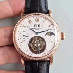 Replica Patek Philippe Grand Complication Tourbillon N Rose Gold & Diamonds White Dial Swiss Tourbillon