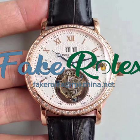 Replica Patek Philippe Grand Complication Tourbillon N Rose Gold & Diamonds White Dial Swiss Tourbillon