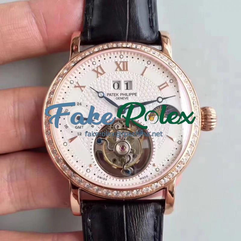 Replica Patek Philippe Grand Complication Tourbillon N Rose Gold & Diamonds White Dial Swiss Tourbillon