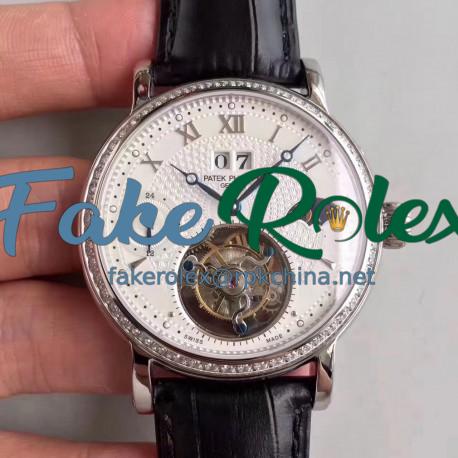 Replica Patek Philippe Grand Complication Tourbillon N Stainless Steel & Diamonds White Dial Swiss Tourbillon