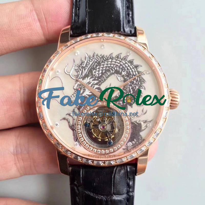 Replica Vacheron Constantin Patrimony Tourbillon N Rose Gold & Diamonds Dragon Dial Swiss Tourbillon