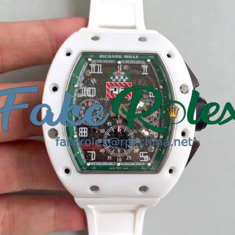 Replica Richard Mille RM011-FM Felipe Massa Flyback Dubai Chronograph KV White Ceramic Green Skeleton Dial Swiss 7750