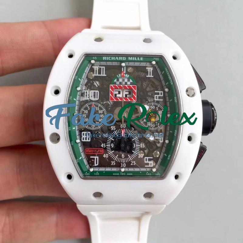 Replica Richard Mille RM011-FM Felipe Massa Flyback Dubai Chronograph KV White Ceramic Green Skeleton Dial Swiss 7750