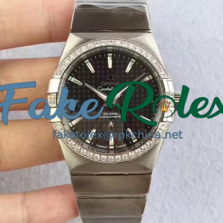 Replica Omega Constellation 123.55.38.20.99.001 38MM SSS Stainless Steel & Diamonds Black Dial Swiss 8500