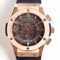 Replica Hublot Classic Fusion Aerofusion Chronograph King Gold 525.OX.0180.LR HBB V6 Rose Gold Black Skeleton Dial Swiss 7750