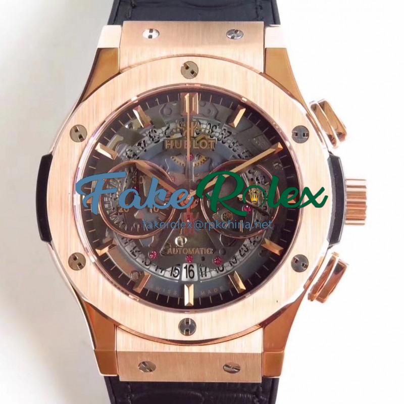 Replica Hublot Classic Fusion Aerofusion Chronograph King Gold 525.OX.0180.LR HBB V6 Rose Gold Black Skeleton Dial Swiss 7750