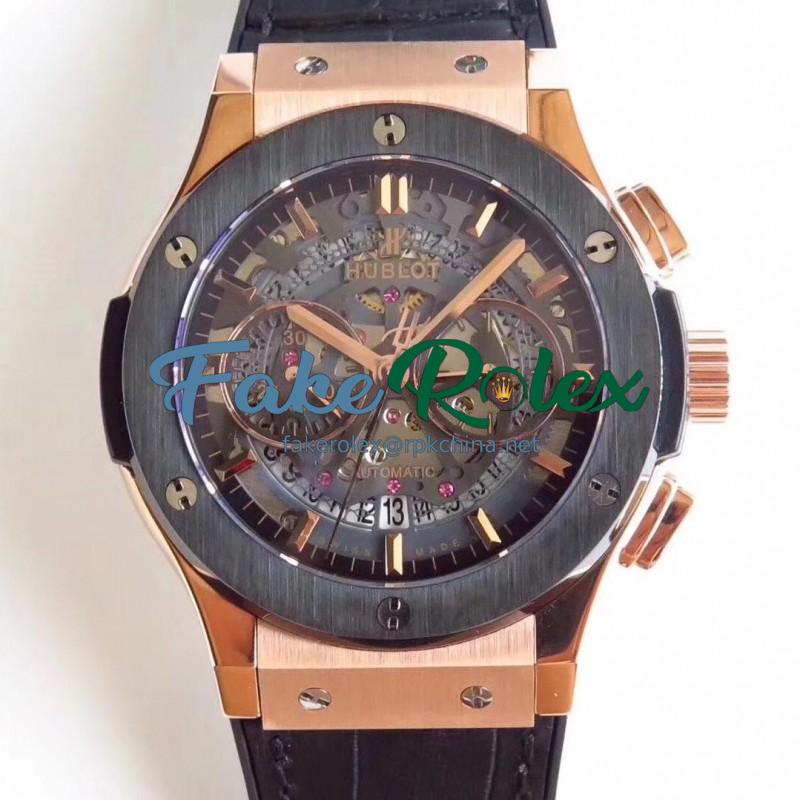 Replica Hublot Classic Fusion Aerofusion Chronograph Dutch 525.OM.0180.HR.CSS16 HBB V6 Rose Gold Black Skeleton Dial Swiss 7750