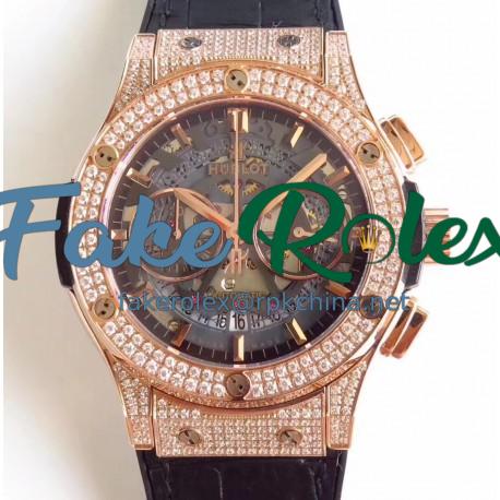 Replica Hublot Classic Fusion Aerofusion 525.OX.0180.LR.1704 HBB V6 Rose Gold & Diamonds Black Skeleton Dial Swiss 7750