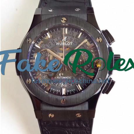 Replica Hublot Classic Fusion Aerofusion Chronograph Black Magic 525.CM.0170.RX HBB V6 Ceramic Black Skeleton Dial Swiss 7750