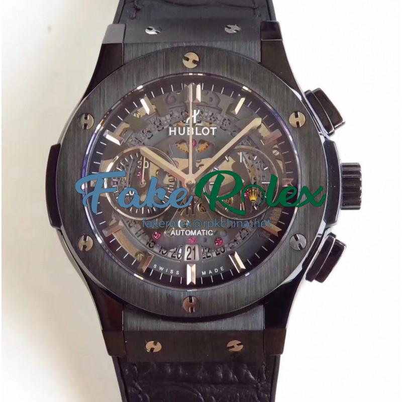 Replica Hublot Classic Fusion Aerofusion Chronograph Black Magic 525.CM.0170.RX HBB V6 Ceramic Black Skeleton Dial Swiss 7750