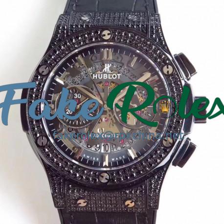 Replica Hublot Classic Fusion Aerofusion Black Magic  525.CM.0170.RX HBB V6 Ceramic & Diamonds Black Skeleton Dial Swiss 7750